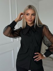 Блуза жіноча софт+сітка горох. Модель Q1003, колір чорний, розмір 46-48 Q1003 фото