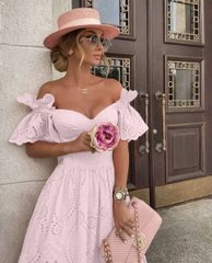 Летнее платье из прошвы. Модель №630, цвет розовый, размер 42-44 №630 фото