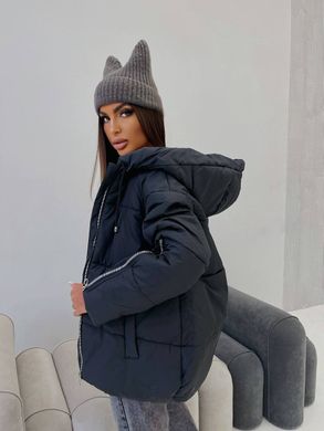 Жіноча тепла куртка з капюшоном плащівка на синтепоні № 575, розмір 42-44, колір чорний №575 фото