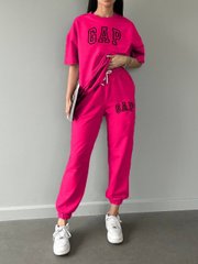 Повседневный спортивный женский летний костюм джогеры и футболка, ткань двуниткая. Мод #П417 цвет малина, размер 46-48 П417 фото