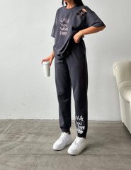 Спортивний жіночий костюм джогери та футболка, тканина двонитка. Мод #П418 колір графіт, розмір 46-48 #П418 фото