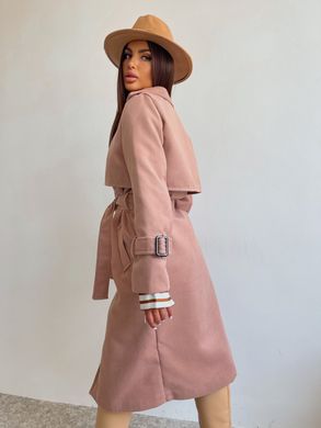 Жіноче однотонне пальто-тренч із кашеміру з поясом. Модель:595, колір беж, розмір 44-46 595 фото