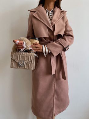 Жіноче однотонне пальто-тренч із кашеміру з поясом. Модель:595, колір беж, розмір 44-46 595 фото