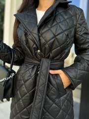 Пальто стьобане демісезонне без капюшона з поясом плащівка Лаке, синтепон 100. Модель Н205 колір чорний, розмір 46-48 Н205 фото