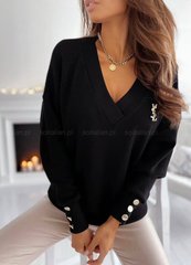 Жіночий однотонний светр із гудзиками на рукавах. Мод. F1811, колір чорний, розмір 48-52 F1811 фото