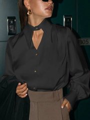 Стильна шовкова блуза вільного крою на ґудзиках. Модель К3301 колір чорний, розмір 48-52 К3301 фото