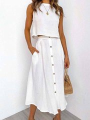 Жіночий костюм блуза та юбка на гудзиках, американський креп. Модель №593, колір білий, розмір 42-44 №593 фото