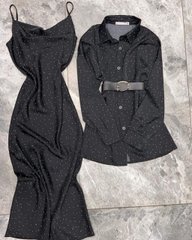 Костюм двійка довга сукня та сорочка вільного крою з ґудзиками із тканини софт. Модель К3252 колір чорний, розмір 48-52 К3252 фото
