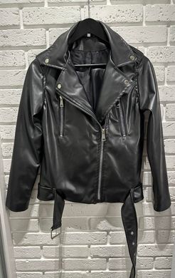 Стильна жіноча куртка косуха з поясом. Модель 615 колір чорний, розмір 42-44 615 фото