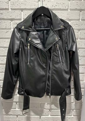 Стильна жіноча куртка косуха з поясом. Модель 615 колір чорний, розмір 42-44 615 фото