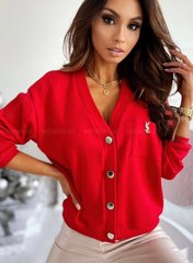 Жіночий однотонний свитер на гудзиках. Мод. F1812, колір червоний, розмір 48-52 F1812 фото