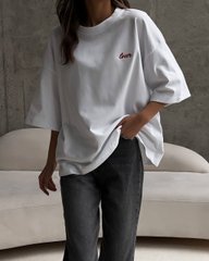Бавовняна футболка oversize зі стильною вишивкою Lover. Модель В001 колір білий, розмір універсальний 42-46 В001 фото