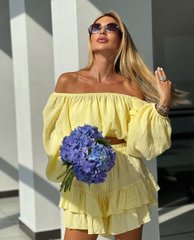 Літній жіночий костюм блуза та спідниця. Модель №626, колір жовтий, розмір універсальний №626 фото