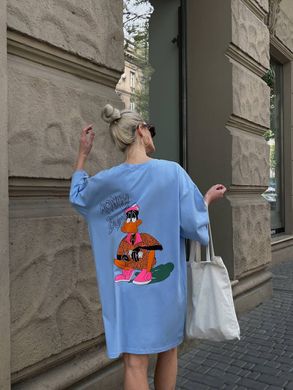 Платье-футболка Дональд Дак в стиле oversize, 100% хлопок. Модель В388 цвет голубой, размер универсальный 42-46 В388 фото