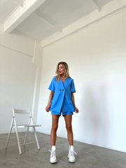 Жіночий костюм з льону, сорочка та шорти. Модель At019, колір блакитний, розмір one size (42-46) At019 фото