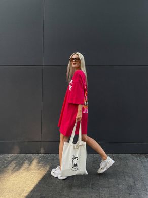 Платье-футболка Дональд Дак в стиле oversize, 100% хлопок. Модель В388 цвет малина, размер универсальный 42-46 В388 фото