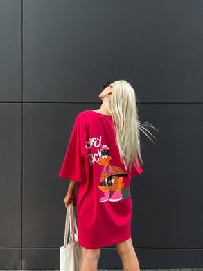 Платье-футболка Дональд Дак в стиле oversize, 100% хлопок. Модель В388 цвет малина, размер универсальный 42-46 В388 фото