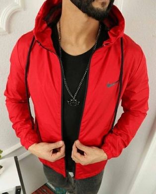 Вітровка чоловіча, легка спортивна куртка на осінь #П220 «Найк», розмір XXL(52), червоний #П220 фото