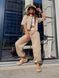 Жіночий трендовий костюм сорочка з коротким рукавом на гудзиках та штани карго. Модель №590 колір бежевий, розмір 42-44 №590 фото