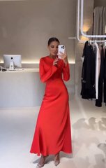 Довга сукня атлас Армані. Модель At034, колір червоний, розмір 46-48 At034 фото