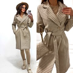 Жіноче пальто демісезонне на підкладці, пояс в комплекті, робочі кишені.Модель: R0200, колір бежево-білий, розмір 46-48 R0200 фото